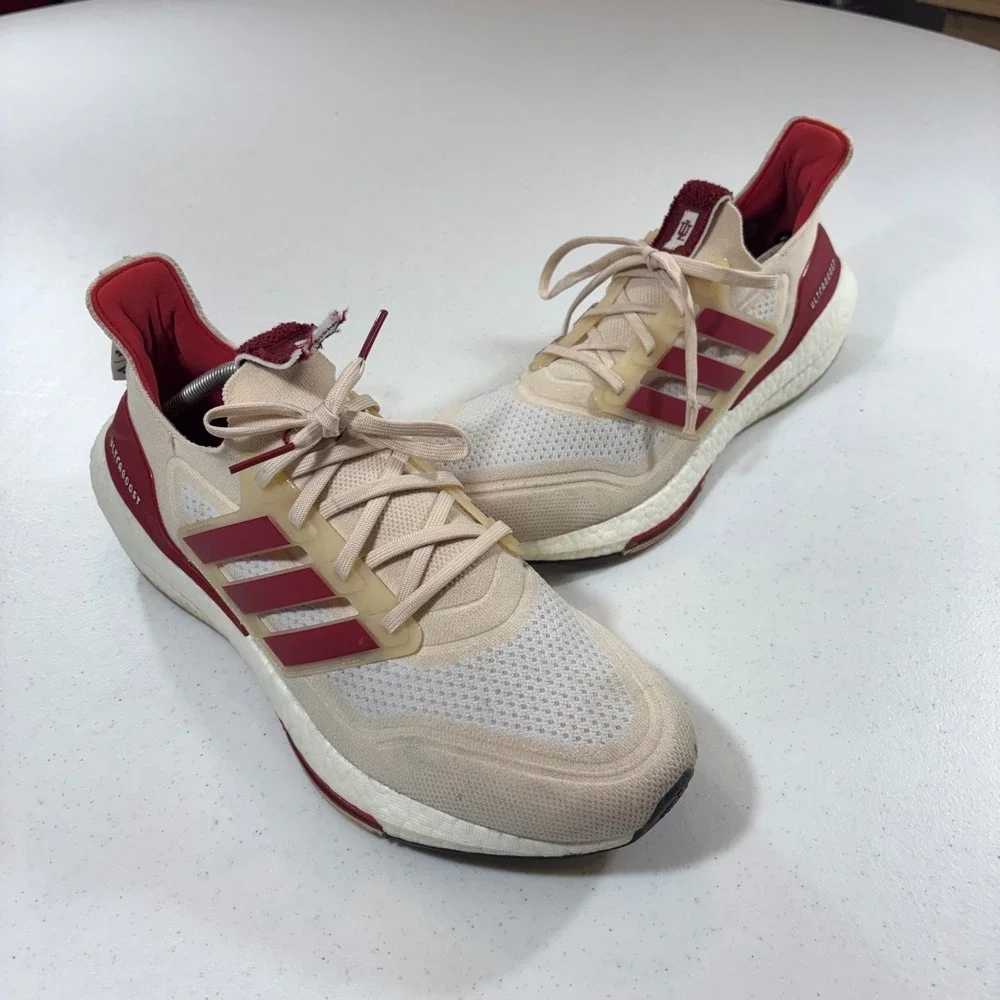 Adidas Ultraboost 21 Indiana University Hoosiers Cream Crimson GX7970 Mens 13